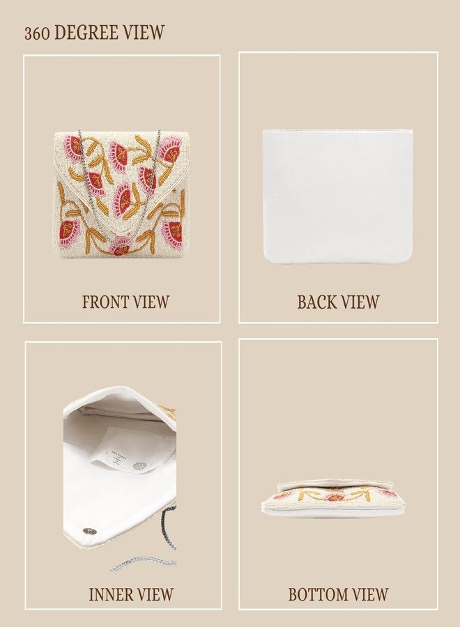 Anekaant Beaded Botanica Ivory Floral Embroidered Canvas Sling Bag | Perfect for Brunch & Day Outings - Image 5